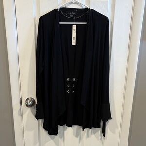 NWT Black Open Front Cardigan with Lace-Up Detail Size Large
